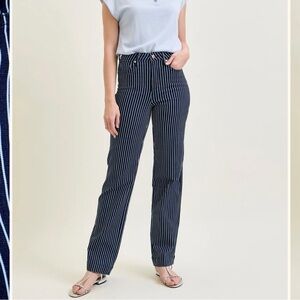 Judy Blue Vetti High Rise Tummy Control Striped Straight Fit Jean Size 30